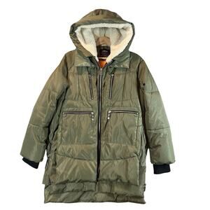 Ci Sono Olive Green Faux Shearling Hooded Oversized Puffy Parka Puffer Coat M